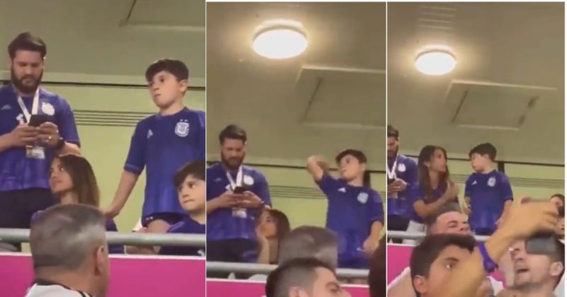 Filho de Messi arremessa chiclete em torcedores na arquibancada durante jogo da Copa do Mundo