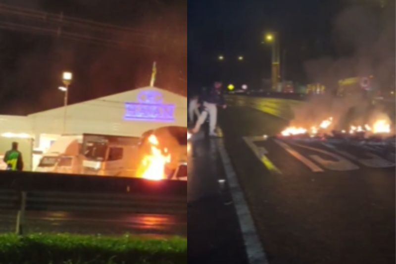 Pelo menos dois pontos de bloqueios foram registrados na madrugada – Foto: Montagem/ND