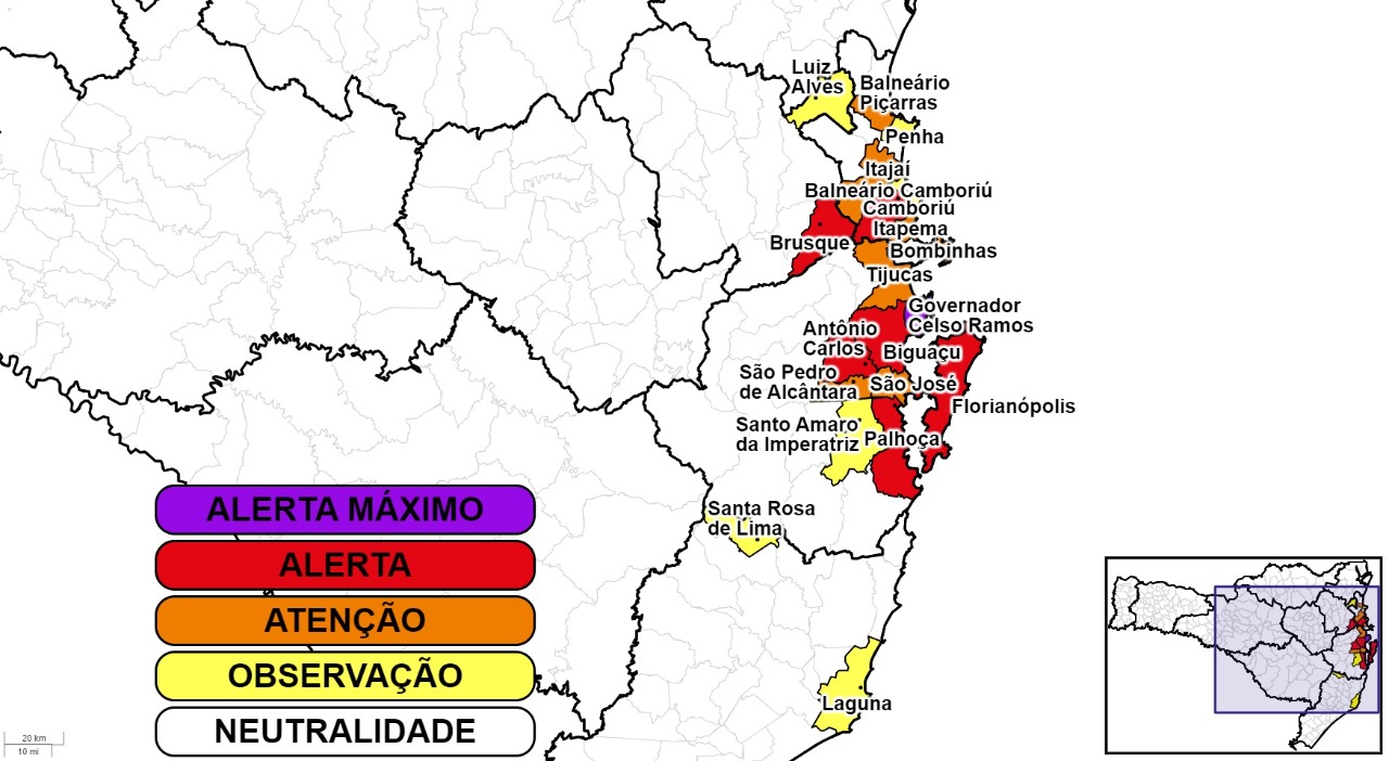 Cidades em alerta para deslizamentos após o acumulado de chuva - DCSC/Divulgação/ND