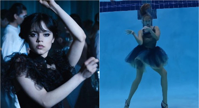 Nadadora viraliza após fazer dança da série Wandinha embaixo d'água