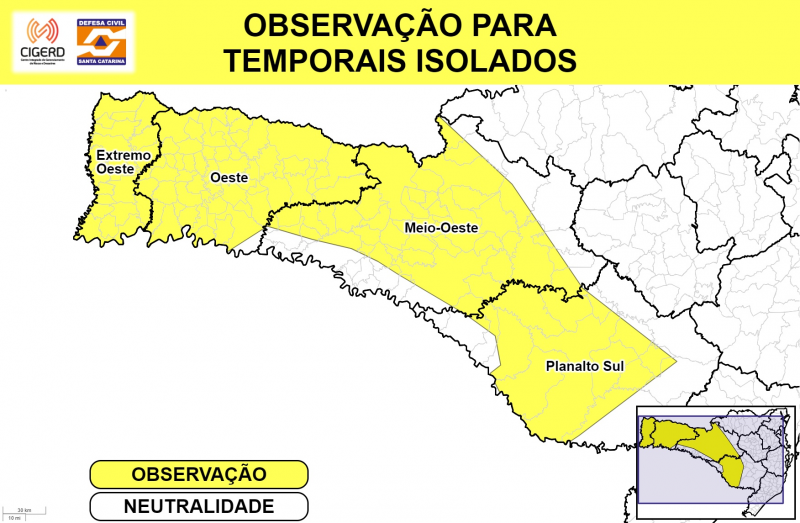 Nesta quarta-feira (28) a forma&ccedil;&atilde;o e atua&ccedil;&atilde;o de uma frente fria favorece pancadas de chuva com temporais isolados e chuva intensa em curto intervalo de tempo. &mdash; Foto: Defesa Civil/Reprodu&ccedil;&atilde;o/ND