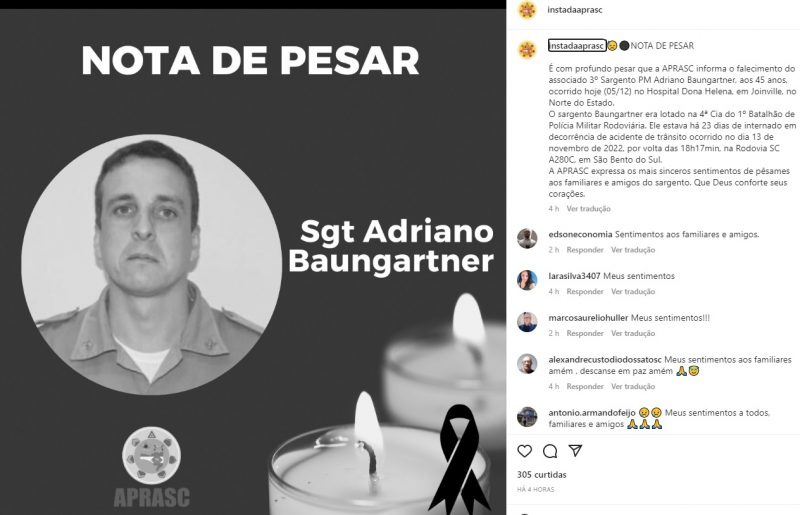 nota de pesar sobre o sargento 