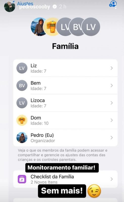 Pedro Scooby publica foto e aponta que est&aacute; monitorando celulares dos filhos Dom, Bem e Liz – Foto: @pedroscooby/Instagram/Reprodu&ccedil;&atilde;o/ND