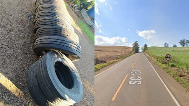 Os pneus s&atilde;o avaliados em R$ 35 mil, eles foram apreendidos em Descanso. &mdash; Foto: PMRv/Google Maps/Reprodu&ccedil;&atilde;o/ND
