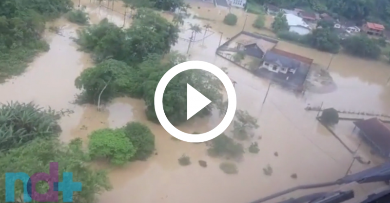 Imagens a&eacute;reas d&atilde;o dimens&atilde;o das cheias – Foto: Arcanjo/BOA-SC/Divulga&ccedil;&atilde;o/ND