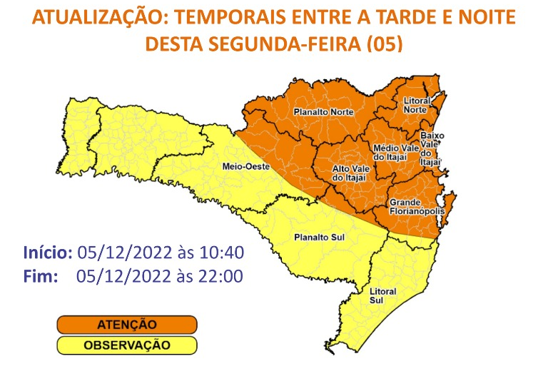 Novo alerta coloca todas as regi&otilde;es de SC sob aten&ccedil;&atilde;o – Foto: DCSC/Divulga&ccedil;&atilde;o/ND