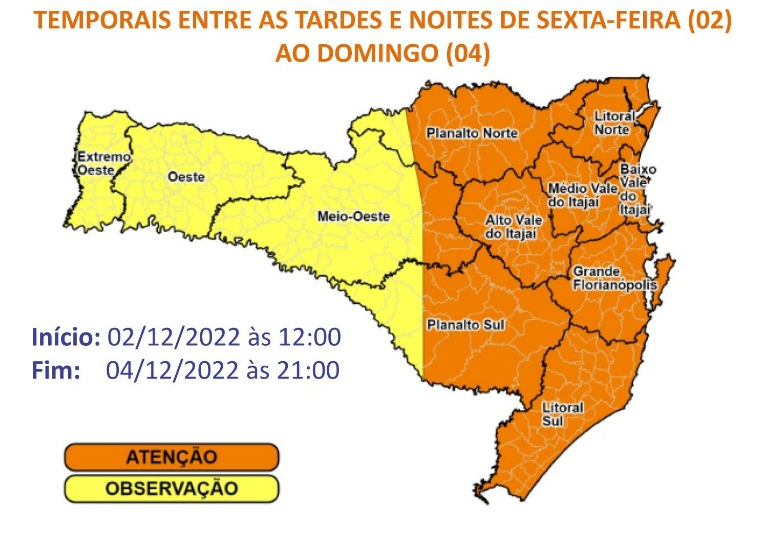 Aviso segue at&eacute; 21h de domingo (4) – Foto: Divulga&ccedil;&atilde;o/DCSC/ND