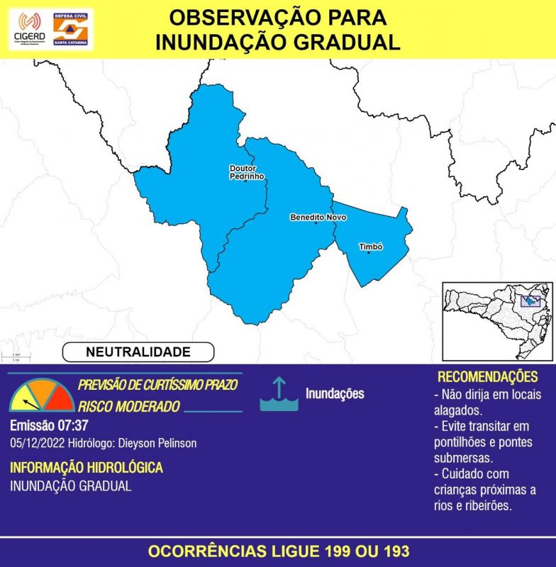 Benedito Novo, Doutor Pedrinho e Timb&oacute; amanhecem com enchentes – Foto: DCSC/Divulga&ccedil;&atilde;o/ND