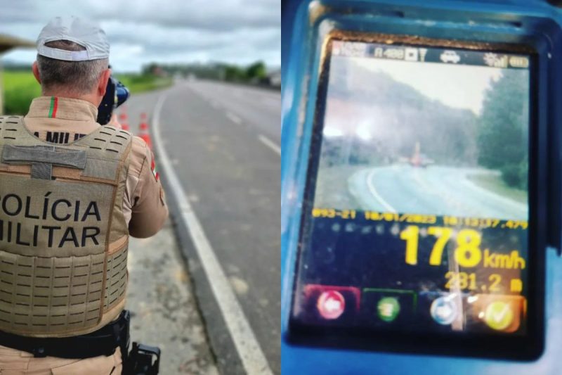 Audi foi flagrado a quase 180 km/h na SC-415 – Foto: PMRv/Divulga&ccedil;&atilde;o