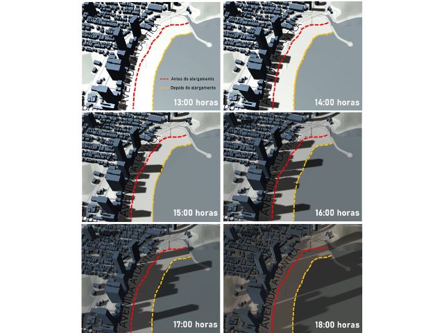 Veja proje&ccedil;&atilde;o da sombra sobre a praia – Foto: Sat&eacute;lite WorldView-3/Epagri/Ciram/Divulga&ccedil;&atilde;o/ND