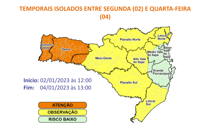 SC est&aacute; em alerta para temporais entre segunda e quarta-feira (2 a 4) – Foto: Defesa Civil/Divulga&ccedil;&atilde;o/ND