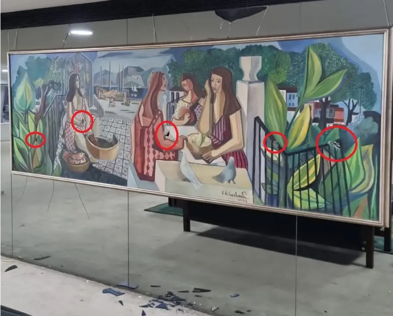 Obra “As mulatas” que foi danificada durante a a&ccedil;&atilde;o – Foto: Reprodu&ccedil;&atilde;o/@dadacoelho/ND