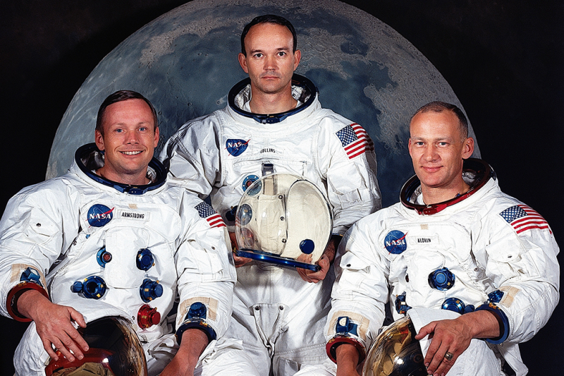 Tripulantes do Apollo 11. Da esquerda para a direita: Neil Armstrong, Michael Collins e Buzz Aldrin. – Foto: NASA