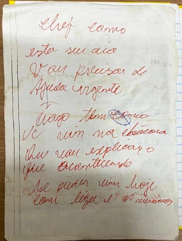 Um bilhete teria sido utilizado para atrair Thiago, a esposa e os tr&ecirc;s filhos para uma ch&aacute;cara, onde a chacina teria iniciado. – Foto: PCDF/Divulga&ccedil;&atilde;o/ND