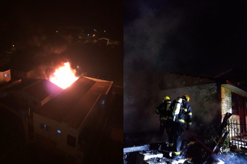 O inc&ecirc;ndio destruiu a casa durante a madrugada em Chapec&oacute;. &mdash; Foto: Corpo de Bombeiros Militar/Reprodu&ccedil;&atilde;o/ND