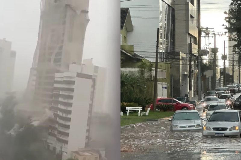 Um temporal atingiu Chapec&oacute;, no Oeste de Santa Catarina, durante a segunda-feira (23). &mdash; Foto: NDTV/Internet/Reprodu&ccedil;&atilde;o