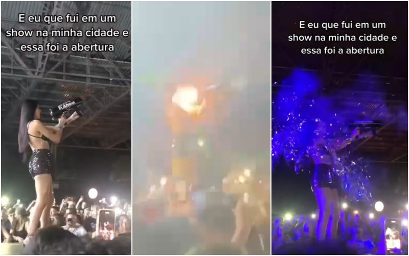 DJ dispara canh&atilde;o de confetes no rosto em show em Balne&aacute;rio Cambori&uacute; – Foto: Reprodu&ccedil;&atilde;o/ND