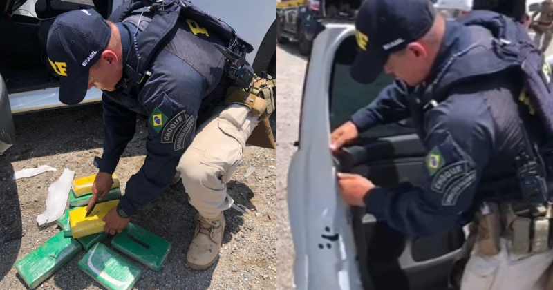 Policiais encontraram as drogas com auxilio do c&atilde;o farejador – Foto: PRF/Divulga&ccedil;&atilde;o/ND