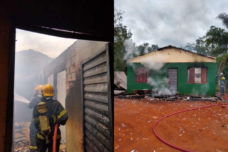 Um homem descumpriu medida protetiva, amea&ccedil;ou de morte e colocou fogo na casa da esposa em Chapec&oacute;. &mdash; Foto: Corpo de Bombeiros/Reprodu&ccedil;&atilde;o/ND