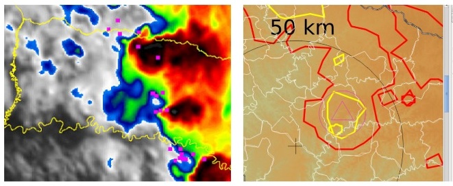 As imagens de sat&eacute;lite mostram a instabilidade se movendo na regi&atilde;o Oeste de Santa Catarina. – Foto: Defesa Civil/Divulga&ccedil;&atilde;o/ND