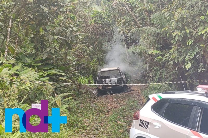 Carro com cinco corpos carbonizados foi encontrado na manh&atilde; deste domingo (8) – Foto: Adriano Mendes/NDTV