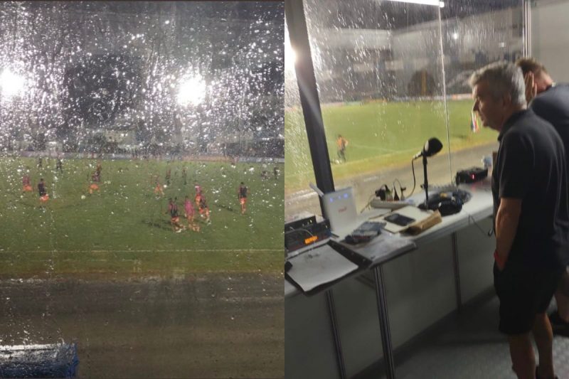 Profissionais de imprensa n&atilde;o tinham cadeiras e sequer visibilidade para trabalhar no jogo de s&aacute;bado (14) – Foto: Reprodu&ccedil;&atilde;o/Internet