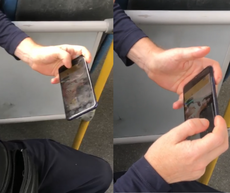 Homem joga jogo porn&ocirc; em &ocirc;nibus de Florian&oacute;polis – Foto: Arquivo pessoal/ND