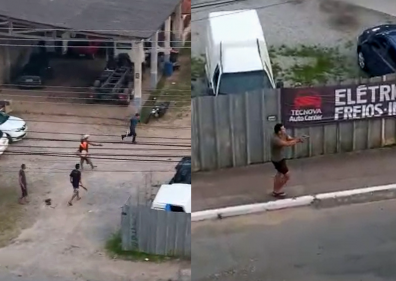 Homens com fac&otilde;es amea&ccedil;am comerciantes e PM de folga aparece para conter a confus&atilde;o – Foto: Myllena Moura/Divulga&ccedil;&atilde;o/ND