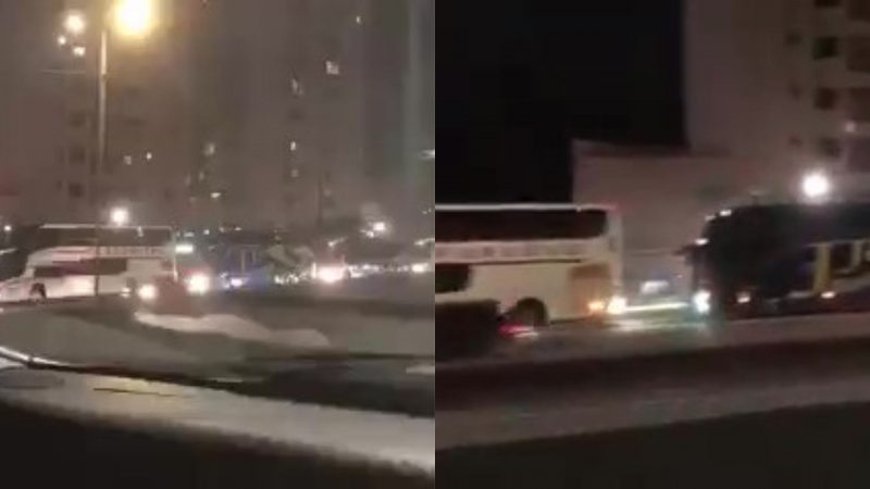 Com rodovi&aacute;ria em obras, &ocirc;nibus fazem fila na BR-101 em Itapema – Foto: Reprodu&ccedil;&atilde;o/Internet