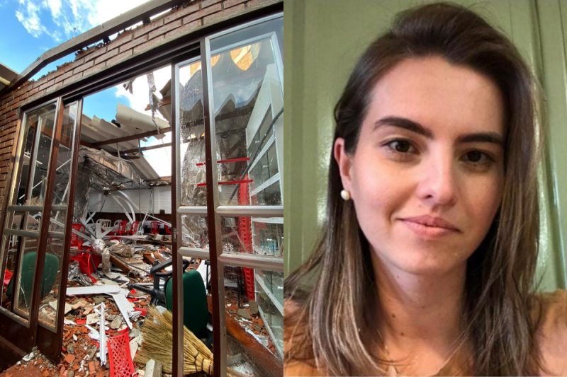 Helena estava no espa&ccedil;o com um grupo de pessoas que estavam em ora&ccedil;&atilde;o durante o temporal. &mdash; Foto: Corpo de Bombeiros/Internet/Reprodu&ccedil;&atilde;o/ND