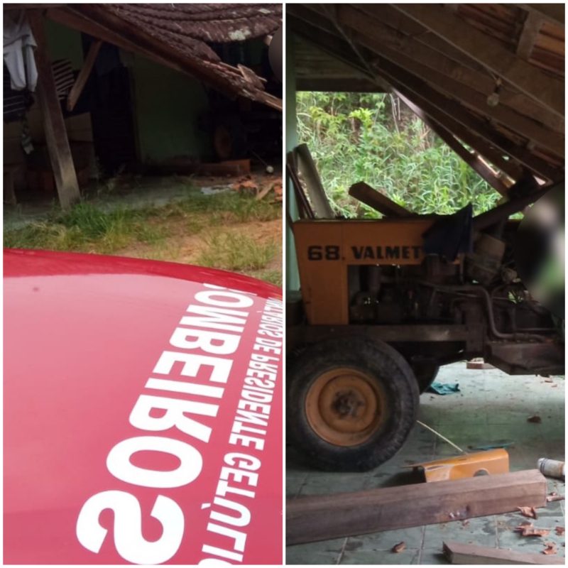 Homem morre ap&oacute;s trator invadir resid&ecirc;ncia no Alto Vale do Itaja&iacute; – Foto: Divulga&ccedil;&atilde;o/Corpo de Bombeiros Militar de Presidente Get&uacute;lio