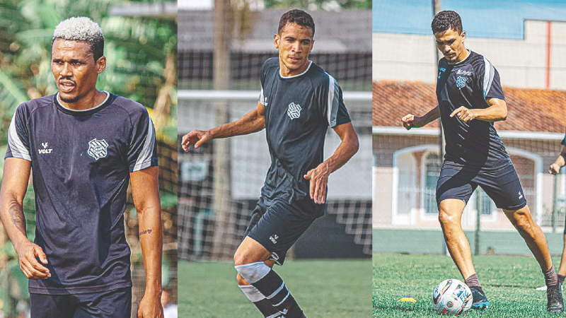 Volante Peixoto (&agrave; esq), lateral Elias e Zagueiro Eduardo j&aacute; est&atilde;o treinando com o restante da equipe – Foto: Patrick Floriani/Figueirense/ND
