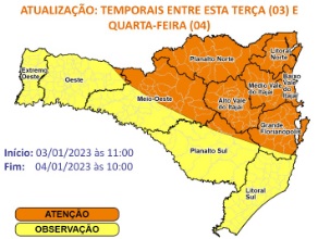 Mapa da Defesa Civil &#8211; Foto: DCSC/Divulgação/ND