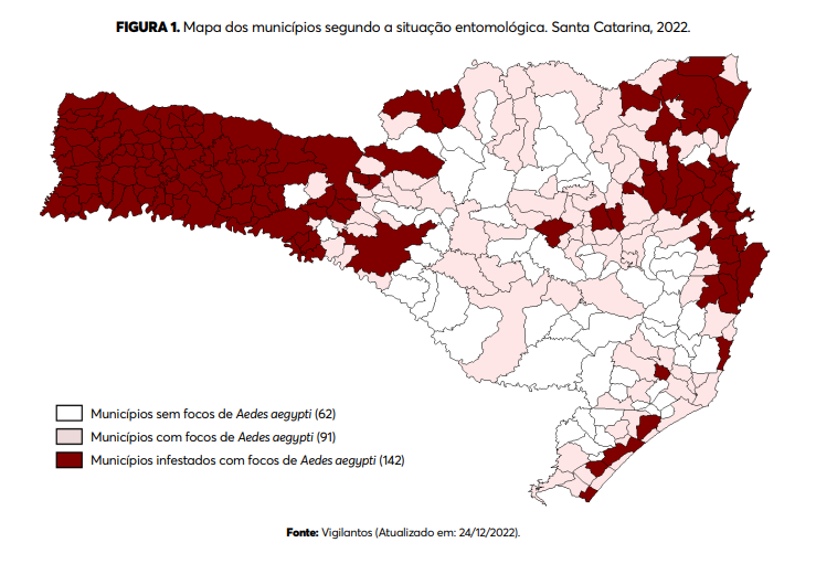 Cidades em vermelho no mapa são consideradas infestadas – Foto: Dive/Divulgação/ND