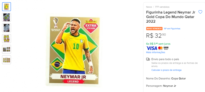 Figurinha Neymar Jr Gold Copa 2022