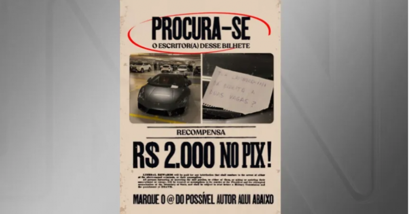 Dono de Lamborghini que estacionou em 2 vagas promove 'caça' a autor de mensagem; entenda