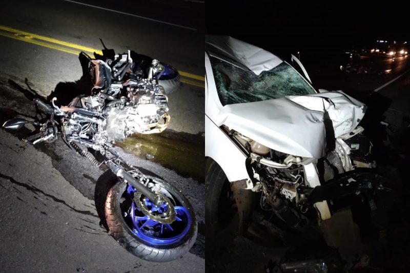 O homem e a mulher estavam em uma motocicleta e morreram ainda no local. O acidente ocorreu na SC-157, na noite de domingo (22). &mdash; Foto: PMRv/Reprodu&ccedil;&atilde;o/ND