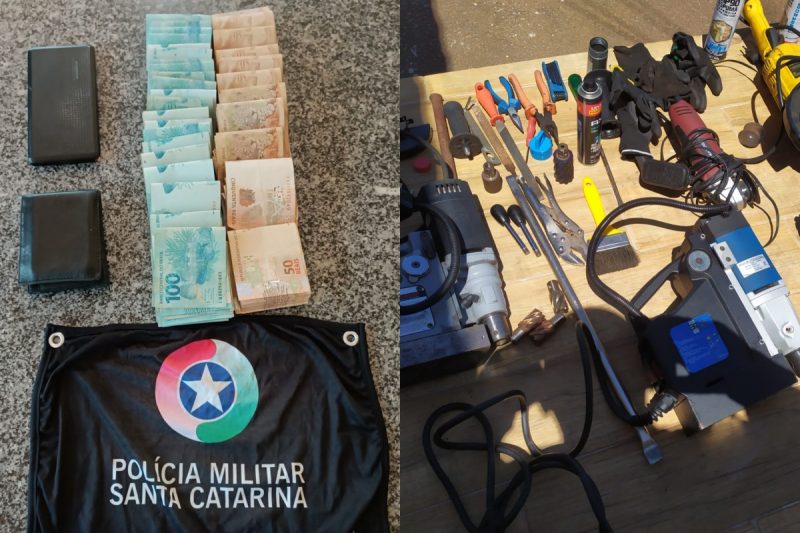 No ve&iacute;culo estavam diversas ferramentas, as quais teriam sido usadas para o arrombamento de caixas eletr&ocirc;nicos, segundo a PMRv. &mdash; Foto: PMRv/Reprodu&ccedil;&atilde;o/ND