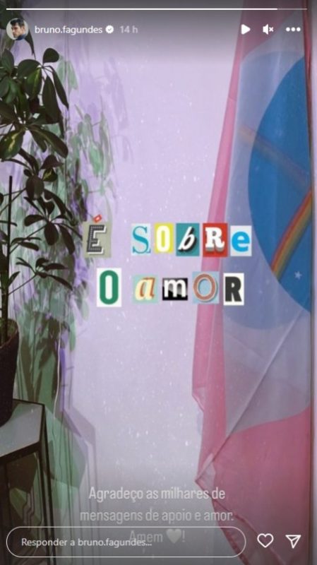 Bruno agradeceu com uma foto da bandeira do Brasil com um arco-&iacute;ris no centro – Foto: @bruno.fagundez/Instagram/Divulga&ccedil;&atilde;o/ND