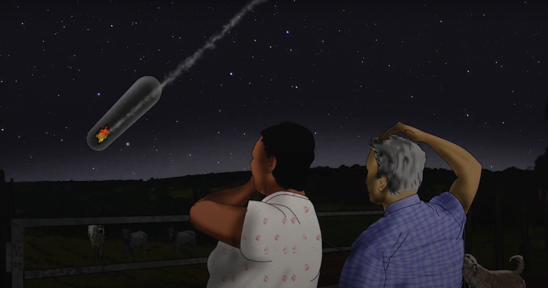 Cena do document&aacute;rio “Moment of Contact”; momento que dona Oralina e seu Eurico detalham o avistamento – Foto: Moment Of Contact/Reprodu&ccedil;&atilde;o/ND