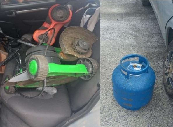 Ro&ccedil;adeira e botij&atilde;o de g&aacute;s teriam sido furtados em Gaspar – Foto: Pol&iacute;cia Militar/Divulga&ccedil;&atilde;o/ND