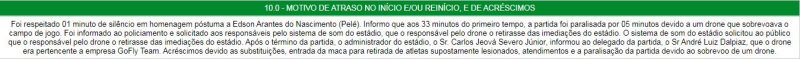 S&uacute;mula do &aacute;rbitro da partida entre Marc&iacute;lio Dias e Herc&iacute;lio Luz – Foto: FCF/Divulga&ccedil;&atilde;o/ND
