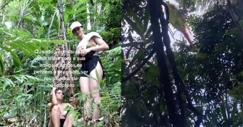 As duas amigas precisaram ser resgatadas pelo helic&oacute;ptero do Corpo de Bombeiros em trilha de Cambori&uacute; – Foto: Internet/Reprodu&ccedil;&atilde;o/ND