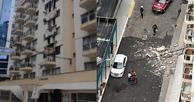 Sacadas de pr&eacute;dio em Balne&aacute;rio Cambori&uacute; desabaram nesta quinta-feira (12) – Foto: Corpo de Bombeiros/Reprodu&ccedil;&atilde;o/ND