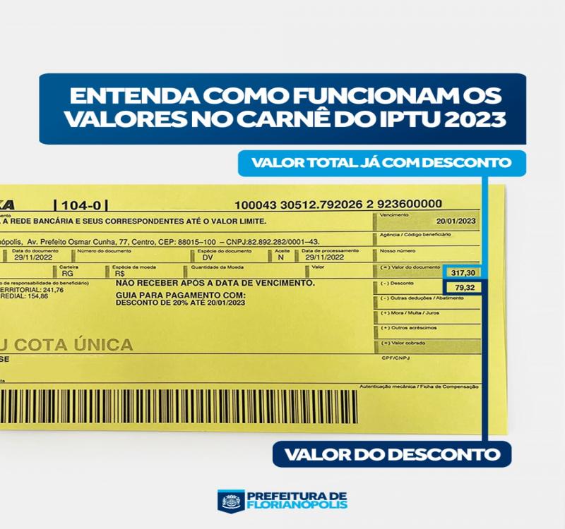 Detalhes do pagamento do IPTU 2023 de Florianópolis