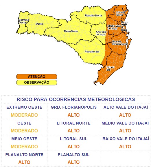 Todo o Litoral catarinense, a Grande Florian&oacute;polis e o Vale do Itaja&iacute;, est&atilde;o em alerta por conta da condi&ccedil;&atilde;o clim&aacute;tica – Foto: DCSC/Divulga&ccedil;&atilde;o/ND