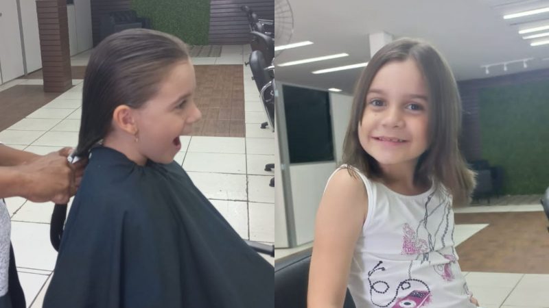 Menina de 7 anos doa cabelo para ‘banco de perucas’ para pacientes com c&acirc;ncer de Itaja&iacute; – Foto: Arquivo pessoal/Divulga&ccedil;&atilde;o/ND