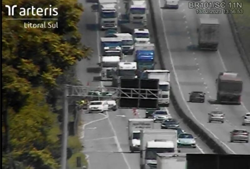 Imagem mostra congestionamento – Foto: Arteris Litoral Sul/Divulga&ccedil;&atilde;o/ND
