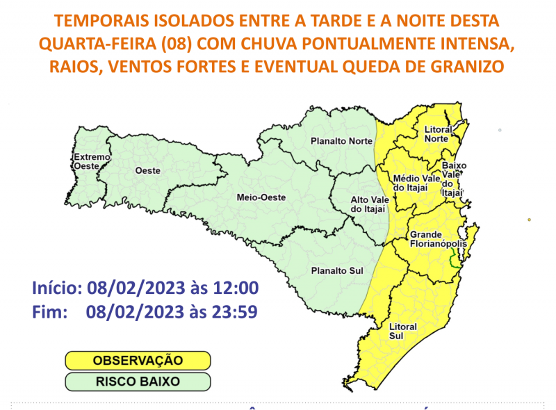Alerta da Defesa Civil tem in&iacute;cio &agrave;s 12h – Foto: DCSC/Divulga&ccedil;&atilde;o/ND