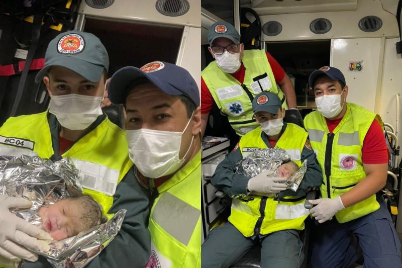 A fam&iacute;lia chamou os bombeiros e fez o parto do beb&ecirc; ainda em casa. &mdash; Foto: Corpo de Bombeiros/Arquivo Pessoal/Reprodu&ccedil;&atilde;o